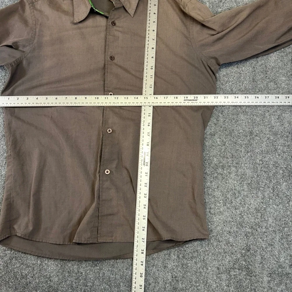 Vintage Split Mens Long Sleeve‎ Button Down Shirt Brown Green Trim Skater Large